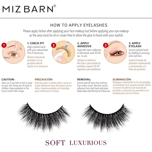 Miz Barn Products 3D Cashmere Crossed Dramatic Fluffy Wispy Handmade Reusable False Eyelashes Volume Soft Strip Lashes Multipack 5 Pairs Multi-layered Effect Eyelashes (CH403)