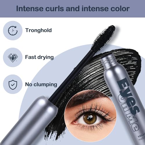 Eyes On Me Waterproof Volumizing Mascara ? Long-Lasting Curl & Lift, Smudge-Proof, Conditioning Formula with Panthenol & Vitamin E, Precision Tapered Silicone Brush, Jet Black