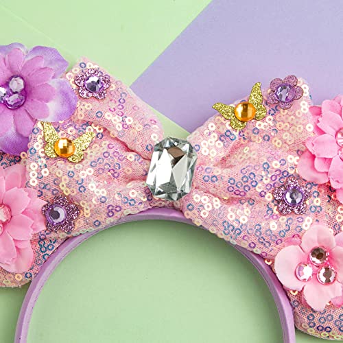 Mouse Ears Headband with Shiny Bow - Double-Sided Sequin Hair Band