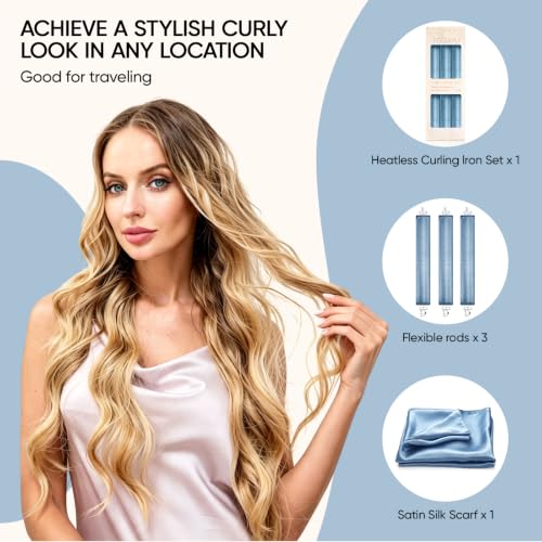 Togayu Heatless Curls Overnight Hair Set - Blue Velvet Jumbo Curlers