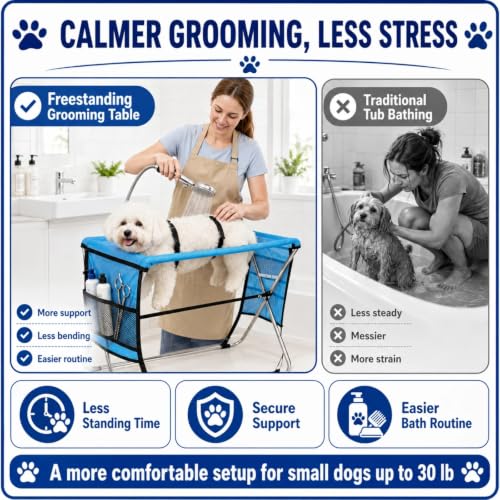 Dog Grooming Hammock with Stand – Foldable Pet Grooming Table Alternative for Small Dogs & Cats