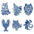 6 Sheets Semi Permanent Tattoo Long Lasts 1-2 Weeks Temporary Tattoo Animal Totem Cat Bird Wolf Owl Tiger Dragon, Realistic Look, No Adhesive, No Reflection Adult Body Art Stickers