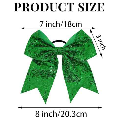 12 Pcs Large Glitter Cheer Bows (Green) - 8" Big Hair Bows for Sports Cheerleaders Accessories, Girls, Teens Women, 12 Count