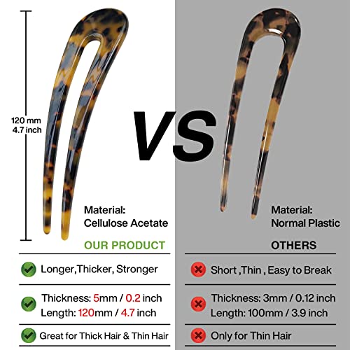 Tortoise Shell Hair Forks U Shape Updo Pins 4.3" 3 Pack