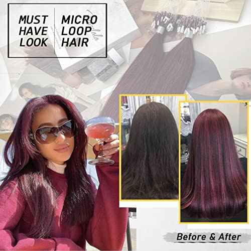 18 Inch Microbead Human Hair Eextensions Real Straight Hair Micro Link Extensions Hair Salon Quality Color #99J Red Wine Micro Ring Hair Extensions Human Hair Remy Soft 50 Grams 50 Strands