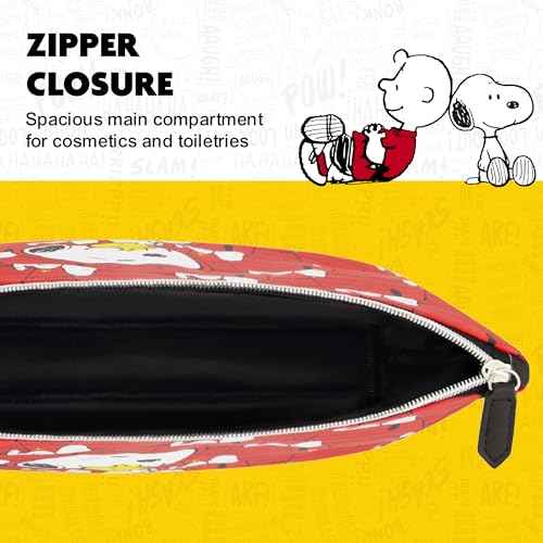 Peanuts Snoopy and Woodstock Women's Makeup Bag, Small Travel Cosmetic Zipper Pouch Organizer, Red