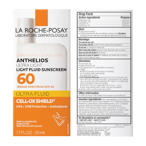 La Roche-Posay Anthelios SPF 60 Ultra Light Sunscreen Face Fluid, 1.7oz