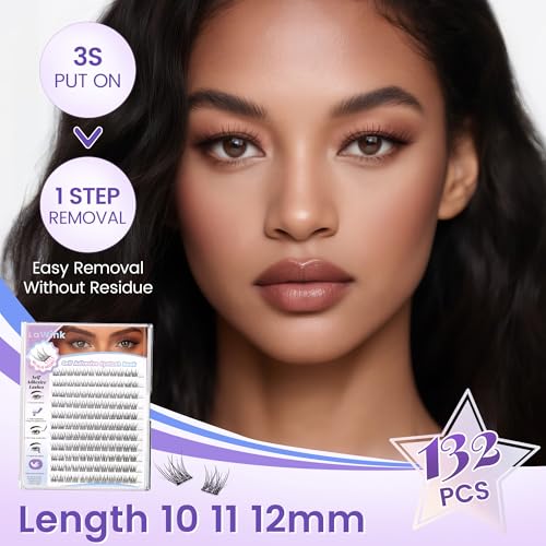 Self Adhesive Lash Clusters 132pcs 10-12mm Natural Eyelashes