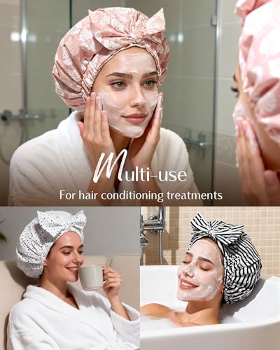 Waterproof Shower Cap for Women, Reusable Non-Slip Hair Cap