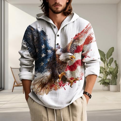 BIVENANT Men's Button Hoodie Aztec Ethnic Graphic Pullover