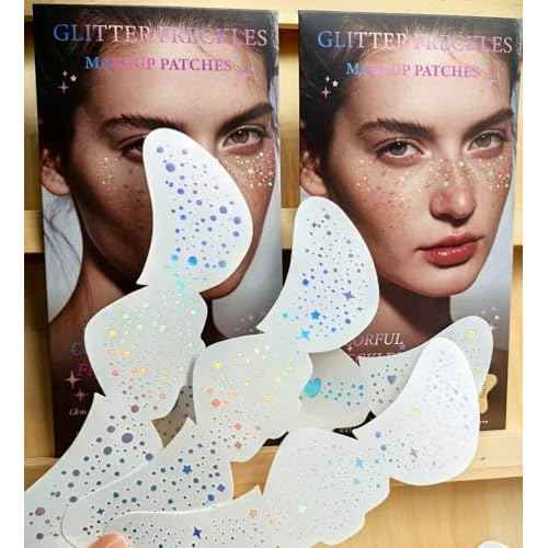 Glitter Freckles, Holographic Face and Body Glitter Tattoo Sparkle for Women Gold Glow Cosmetic Star Makeup Accessories for Festival Rave (Holographic)