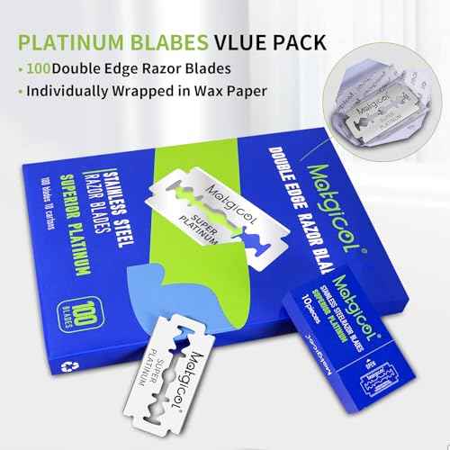 Double Edge Razor Blades for Men - 100 Count Men's Safety Razor Blades for Shaving Premium Platinum Japanese Stainless Steel - Durable, Smooth and Clean Shaves