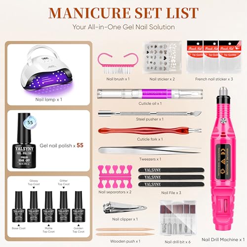 Gel Nail Polish Kit with UV Lamp & Drill - 55 Colors Starter Manicure Set