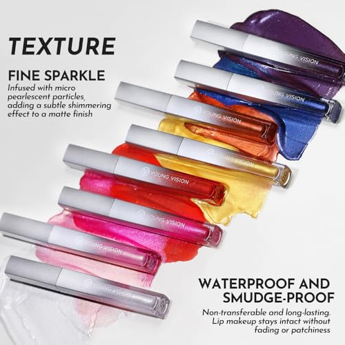 YOUNG VISION 8pc Metallic Lip Gloss Set - Waterproof Liquid Lipstick