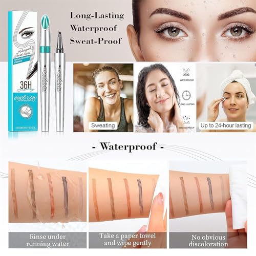 Microblading Eyebrow Pencil,Eyebrow Pen with 4 Fork Tip,Lapiz De Cejas a Prueba de Agua,Eyebrow Pencils for Women,Waterproof Long-Lasting Microblading Brow Pen is Easy to Use (Dark Brown)
