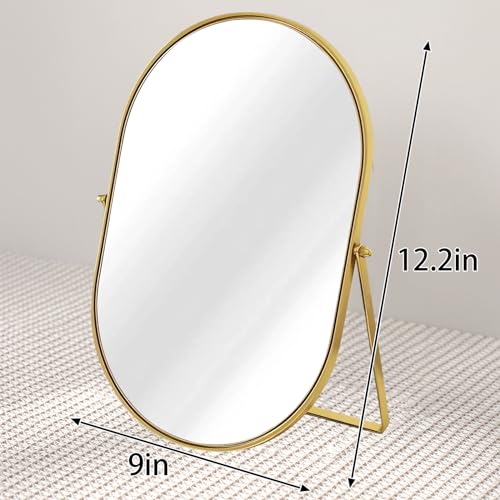 Numjeg 12x9" Oval Vanity Mirror - Gold Metal Frame, 90° Adjustable
