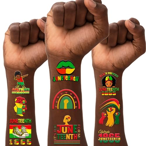 100PCS Juneteenth Temporary Tattoos - Black History Month Sticker for Kids | Birthday Decorations, African American, Afro African Themed Party Favors and Supplies | Cute Kids Boy Gifts | Ideal Prizes