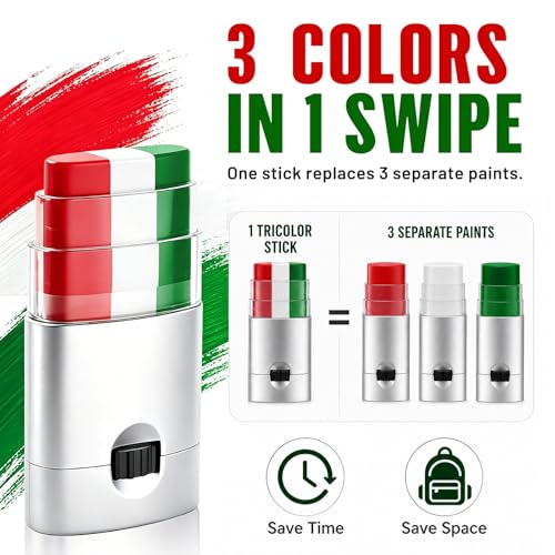 BADCOLOR Soccer Fan Face & Body Paint Stick - Mexico & Italy Flag Colors, Waterproof, Sweatproof, 3-in-1 Makeup