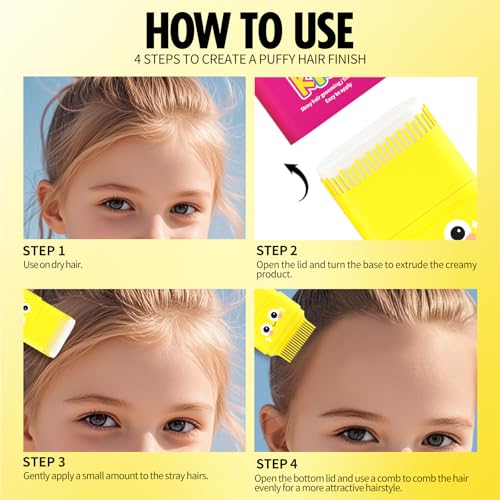 Kids Hair Wax Stick with Comb & Dinosaur Design, Frizz & Flyaway Control, Shea & Strawberry Extract, 15g