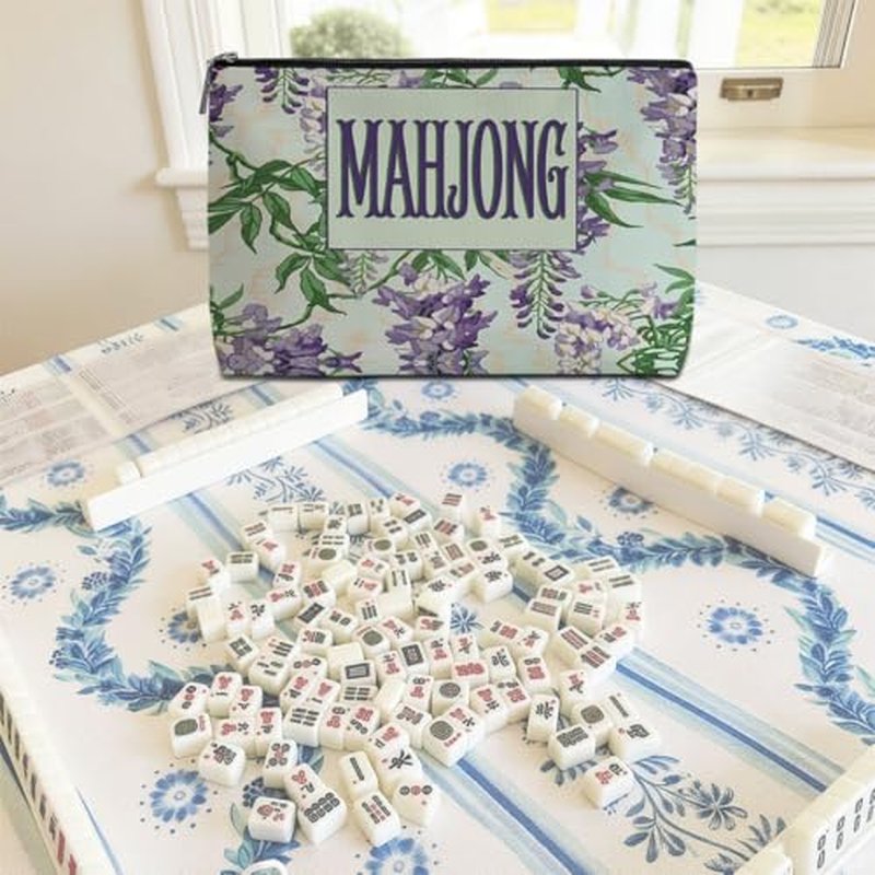 American Mahjong Tile Bag - Wisteria Canvas Pouch with Zipper
