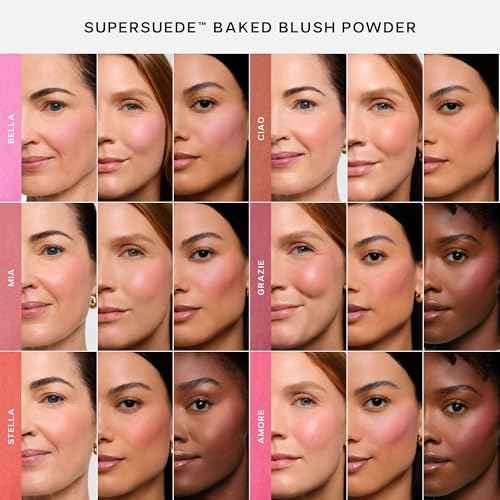 Saie SuperSuede Baked Blush - Talc-Free Powder Blush for All Day Wear - Enriched with Plant-Derived Squalane + Glycerin to Help Moisturize Dry Skin - Mia (0.1 Ounce)