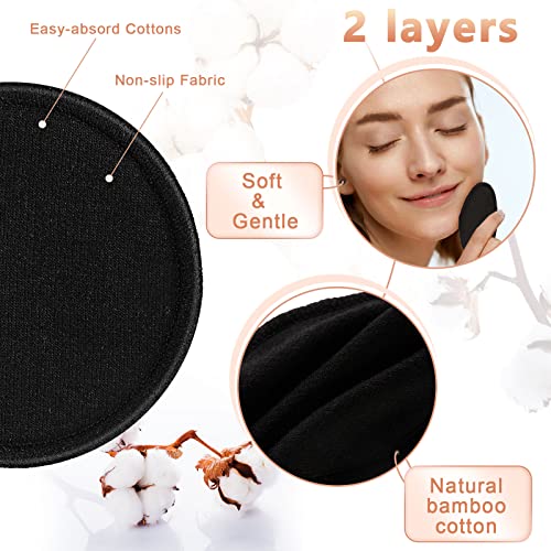 Foaincore 40 Pcs Reusable Makeup Remover Pads with Mesh Storage Bag and Bamboo Box Washable Bamboo Cotton Rounds Soft Reusable Face Pad for Toner Skin Various Skin Care Products(Black)