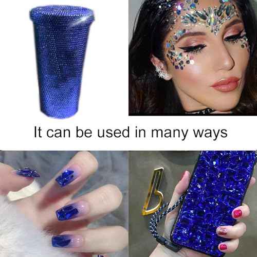 2680Pcs Royal Blue Nail Rhinestones Gems, 120pcs Multishapes Cobalt Blue Glass Big Nails Gem Stones with Bling Flatback Round Beads, Dark Blue Clear Diamond Rhinestone for DIY Face Eyes Makeup Crafts