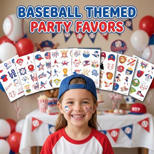 96 Pre-Cut Baseball Temporary Tattoos for Kids