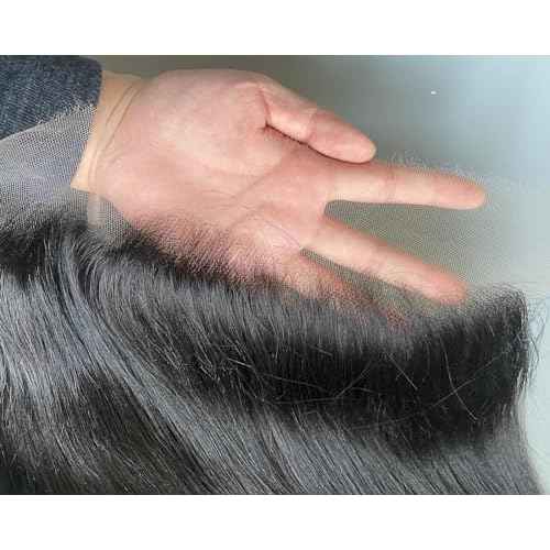 18inch HD Swiss Lace Melt Skin Lace Frontal Long Deep Parting Raw Hair Materials Straight Style Much Fuller with Natural Hair Line Human Hair Natural Black Color (13x6, 8 inches)