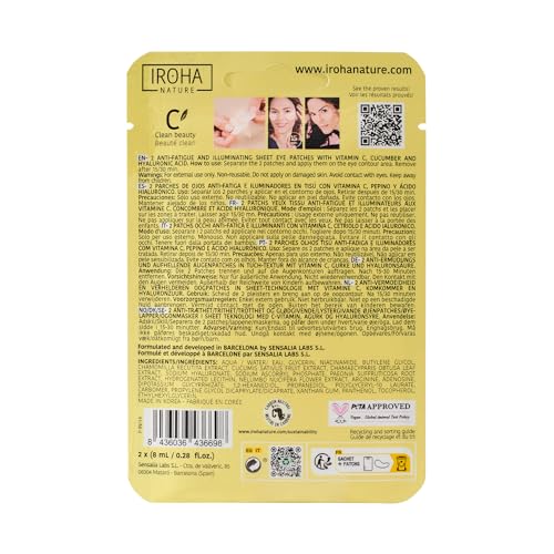 IROHA NATURE Illuminating & Anti-Fatigue Eye Patches with Cucumber & Vitamin C | 5 Pairs | Reduces Puffiness, Dark Circles & Wrinkles | Deep Hydration with Hyaluronic Acid | Vegan & 100% Biodegradable
