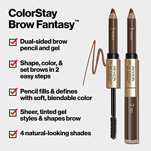 Revlon Eyebrow Gel & Pencil, ColorStay Brow Fantasy 2-in-1 Eye Makeup, Longwearing with Precision Tip, 106 Dark Brown, 0.04 Oz