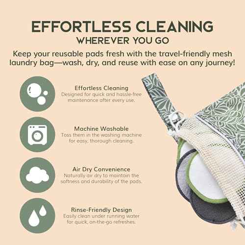 Greenzla Reusable Makeup Remover Pads Travel Set - 12 Pack Microfiber Cotton Pads, Dark Charcoal Cotton Rounds, and Bamboo Terry Face Wipes for All Skin Types with Mesh Laundry Bag and Travel Pouch