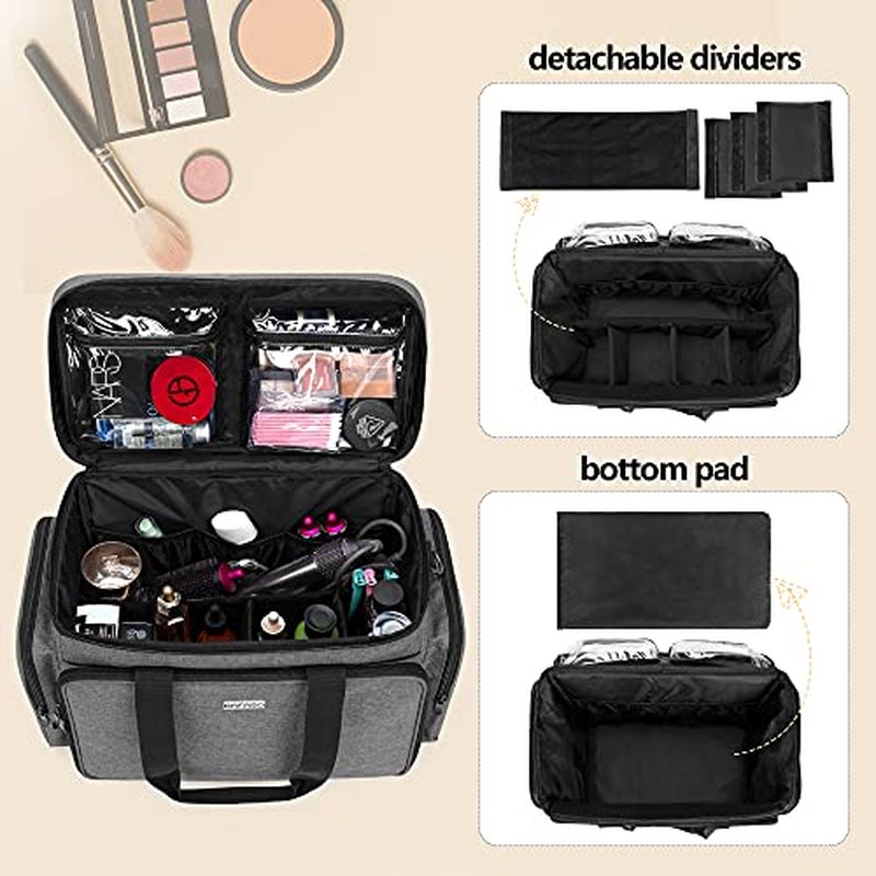 BAFASO Large Travel Makeup Bag with Adjustable Dividers - Gray