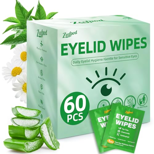 Tea Tree Oil Eyelid Wipes – 60 Individually Wrapped, Gentle for Sensitive Eyes