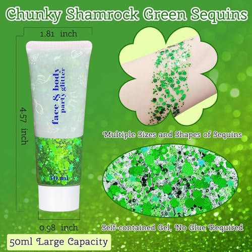 Green Glitter & Beaded Necklace Set - 10 PC St Patrick's Day Accessories