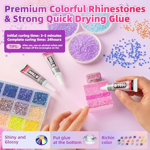 40000 Pcs Multicolor 3mm Resin Rhinestones Kit with Glue