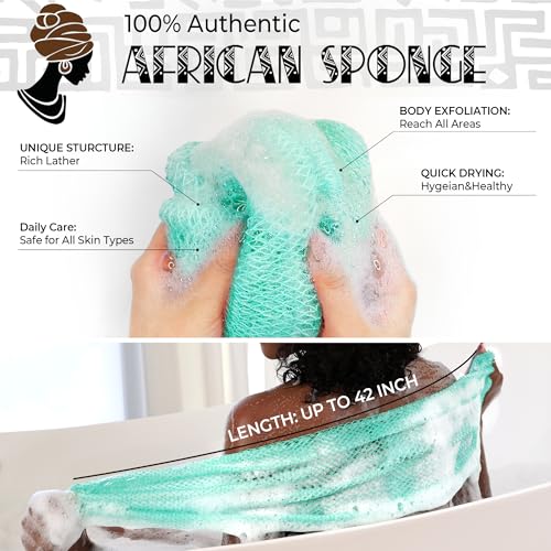 RelaxScene African Net Sponge Back Scrubber - Seawave & Lilac Exfoliating Loofah 2 Pack