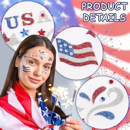 USA Flag Face Gems - Self-Adhesive Patriotic Stickers (2PCS)