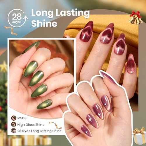 beetles Gel Polish Golden Mirage Cat Eye Gel Nail Polish Set - 6 Colors Glitter Red Green Blue Brown Pink Christmas Gel Nail Kit Magnetic Shine Soak Off UV Winter Salon DIY Manicure Gift for Women