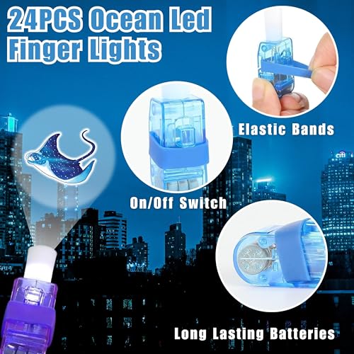 72 PCS Ocean Sea Party Favors ? 48 PCS Luminous Tattoos & 24 PCS LED Finger Lights Combo ? Birthday Goodie Bag Fillers, Party Supplies, Gifts Light Up Toys Glow In The Dark for Boys and Girls