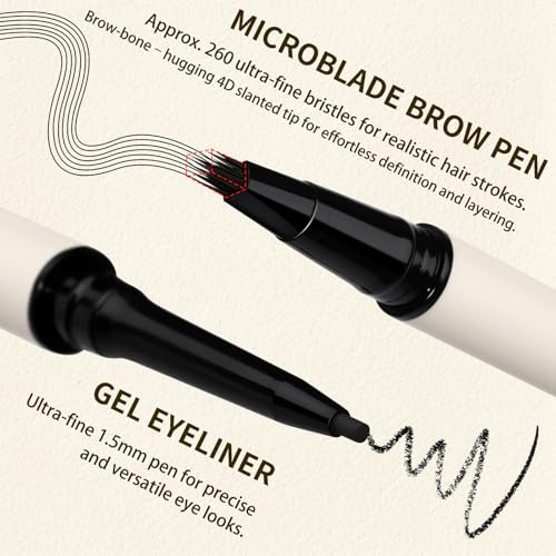 UCANBE 2-in-1 Eyebrow Pen & Gel Eyeliner Pencil ? Microblading Eye Brow Pencil with Brow-Fection Angled Brush Tip + 1.5mm Ultra-Fine Eye Liner, Waterproof, Quick-Dry, Long Lasting (Black Brown)