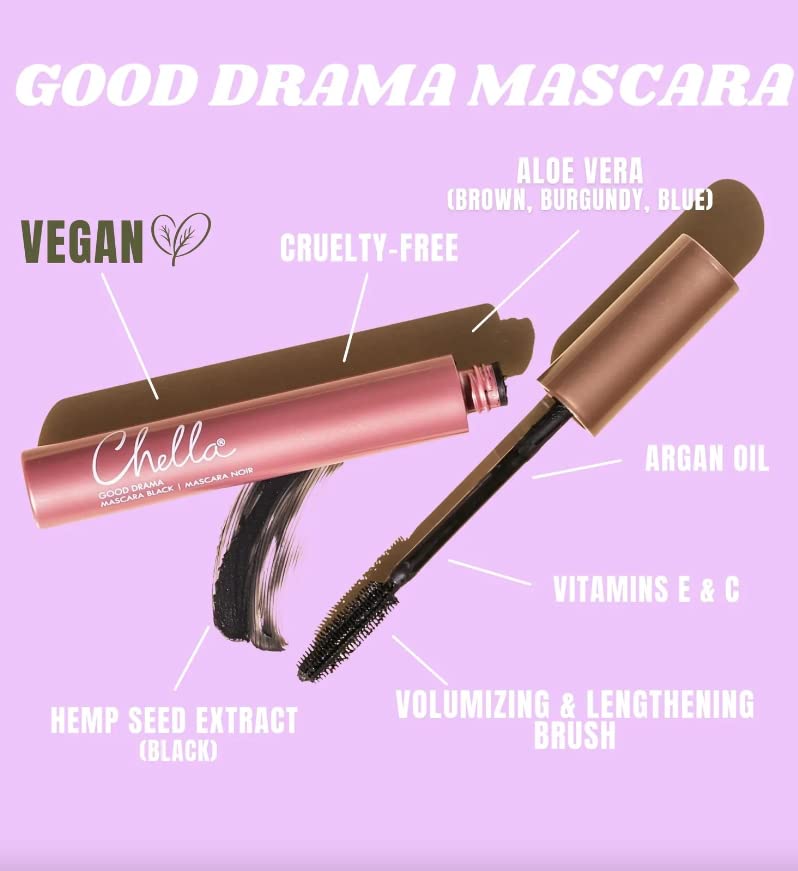 Chella Good Drama Vegan Mascara, 0.33 Fl. Oz (Burgundy)