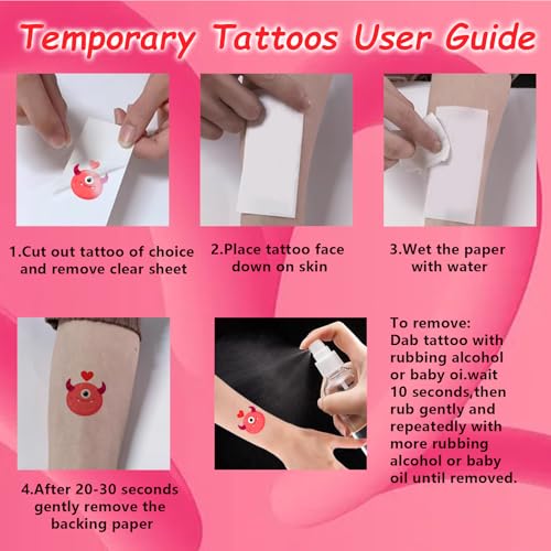 180Pcs Valentines-Day Tattoos - Galentine Monster Tattoos Pre-Cut Individually Wrapped Temporary Tattoo Stickers Goodies Bags Stuffers Gifts