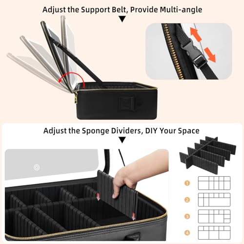 15x11 Large Makeup Bag with LED Mirror & Detachable Dividers