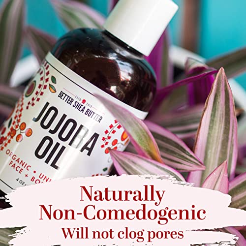 Better Shea Butter Organic Jojoba Oil | 100% Pure, Cold Pressed | Moisturize Face, Body & Hair Oil | Natural Massage Oil | 4 oz