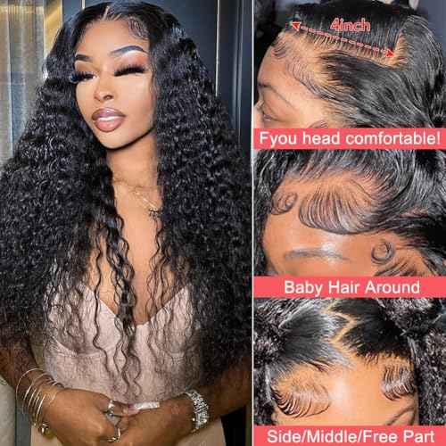 22 Inch Deep Wave Lace Front Wigs Human Hair 200% Density 13x4 HD Curly Lace Frontal Glueless Wigs for Women Pre Plucked Deep Wave Natural Color