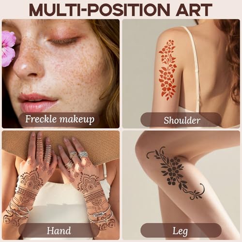 Temporary Tattoo Stencil Kit with 10 Waterproof Designs & 6 Ink Cones
