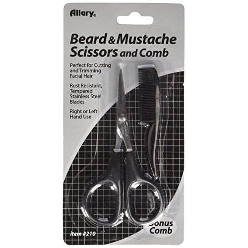 Allary Men's Beard and Mustache Scissors, Mini Comb Trimming Kit