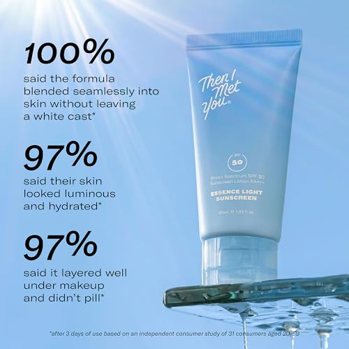 Then I Met You Essence Light Sunscreen, Broad Spectrum SPF 50 Lotion PA+++, with Hyaluronic Acid, Vegan, Cruelty-Free, 1.69 oz