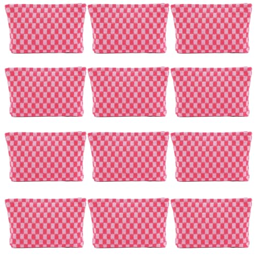 12 PACK Checkered Makeup Bags Bulk-Easter Gifts/Bulk Cosmetic Bags/Large Bridesmaid Gifts/Makeup Pouch for Wedding Party Favors Birthday/Teacher/Mothers Day Gifts/Toiletry Travel Bags(12, Pink)